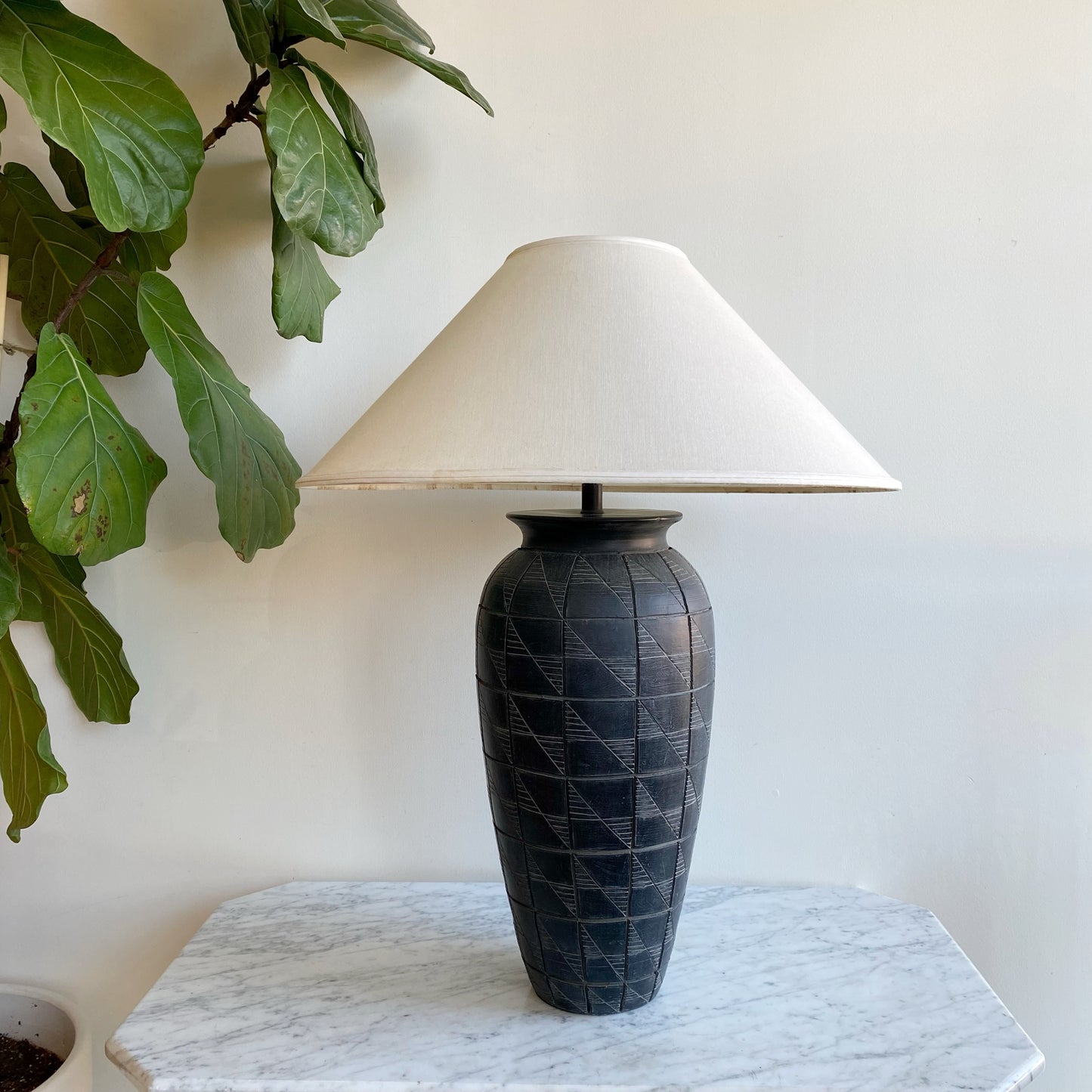 XL Vintage Black Ceramic Lamp With Shade