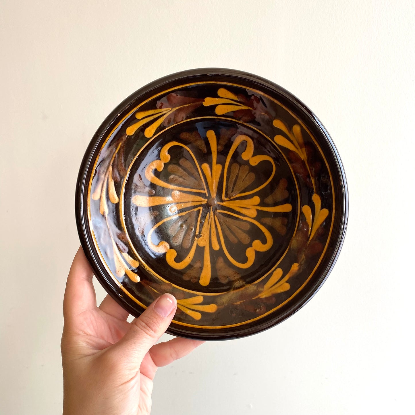 Vintage Hungarian Folk Art Bowl, 8"
