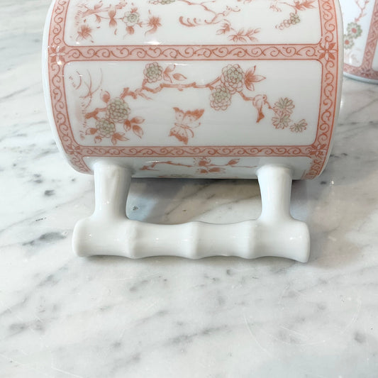 S/5 Vintage Japanese Floral Chinoiserie Patterned Ceramic Mugs