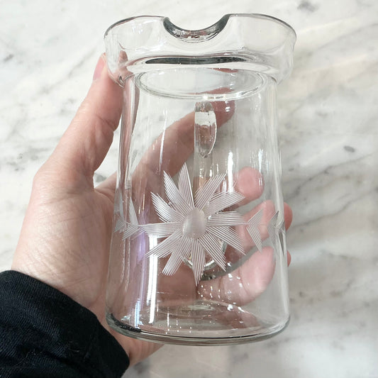 Vintage Etched Glass Creamer or Syrup Pitcher