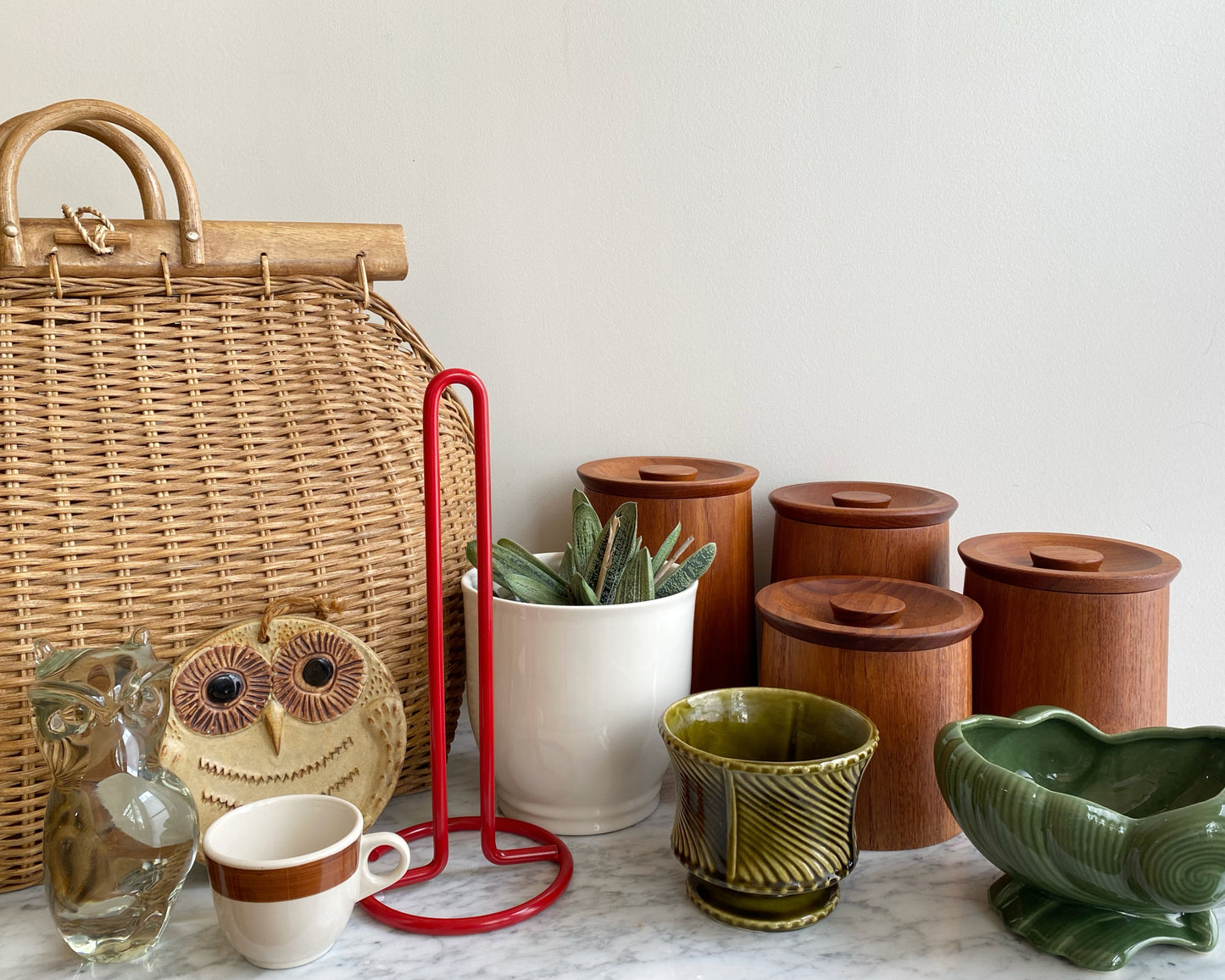 Set of 4 Vintage Mid-Century Teak Kitchen Containers