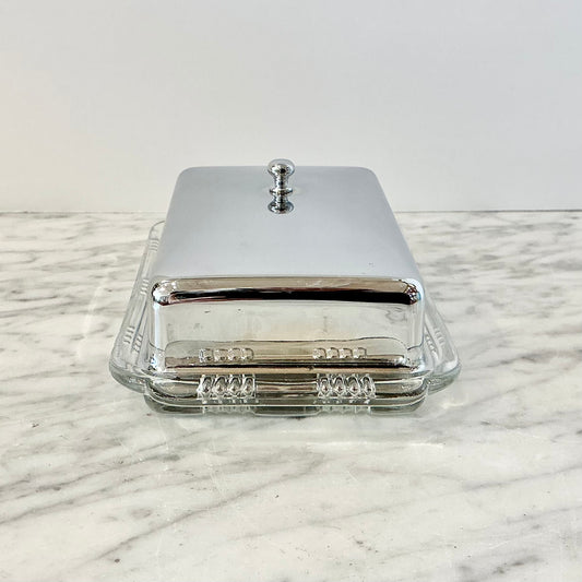 Vintage Criss Cross Glass Butter Dish by Hazel Atlas