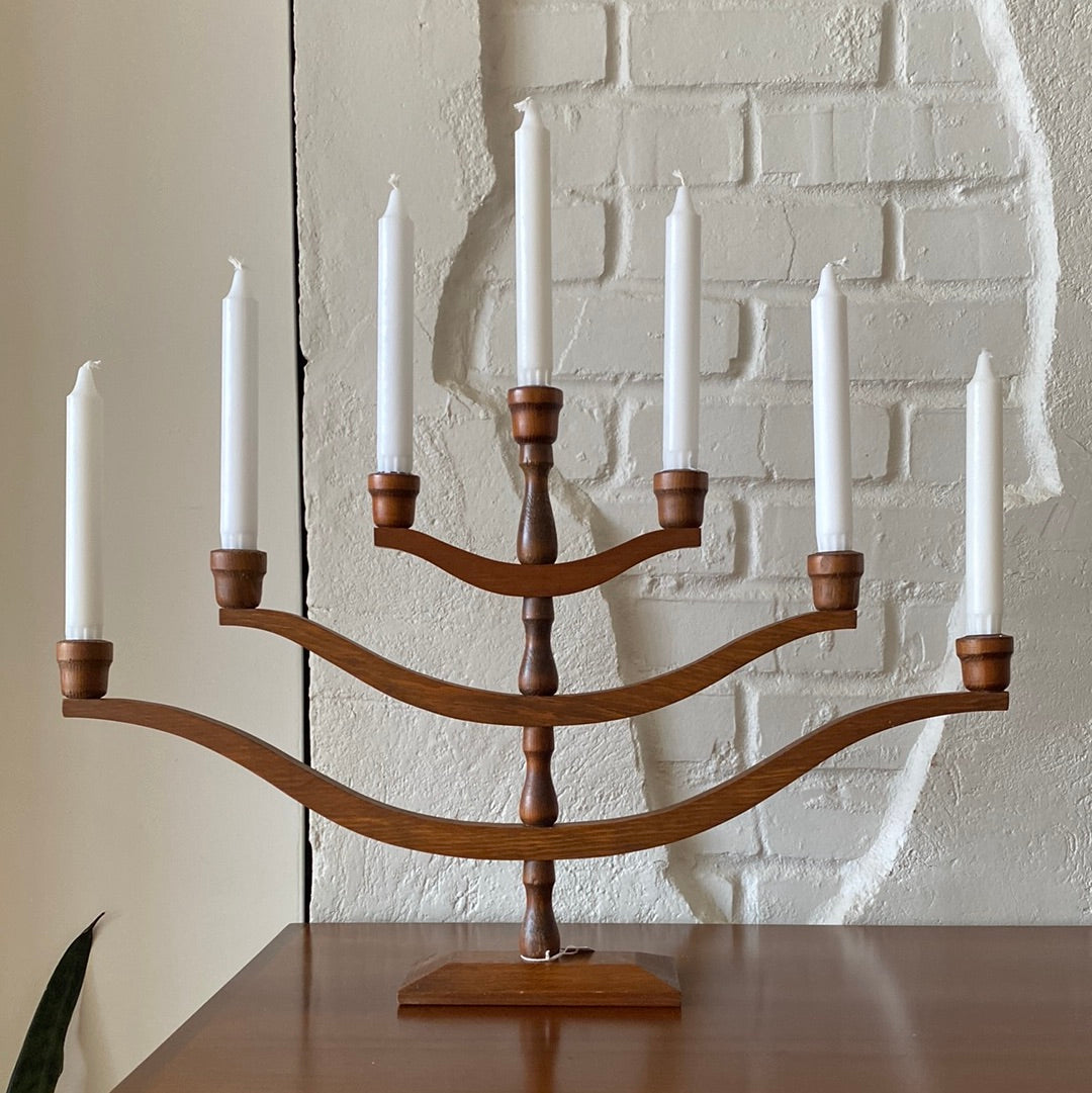 Vintage XL Wooden Candelabra, 24"