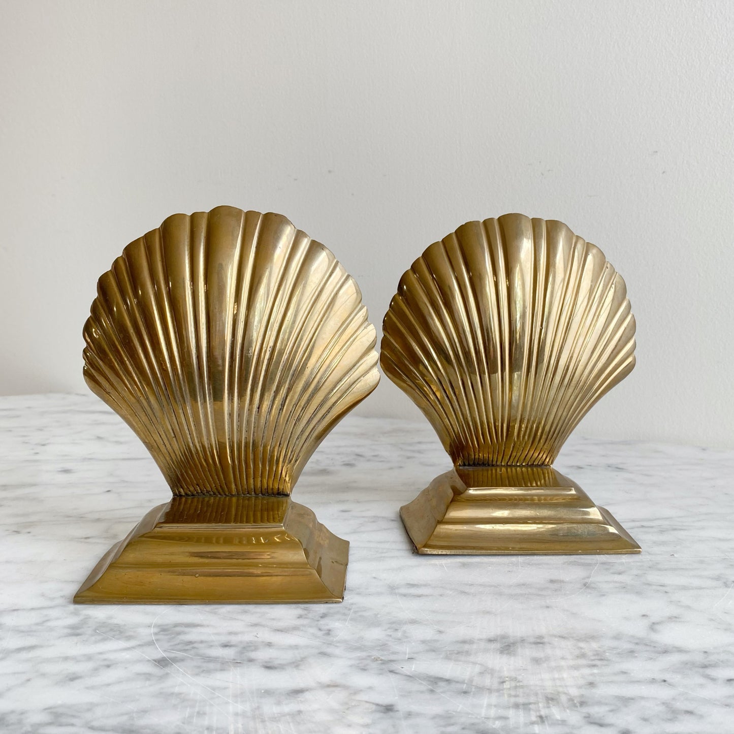 Pair of Vintage Brass Seashell Bookends
