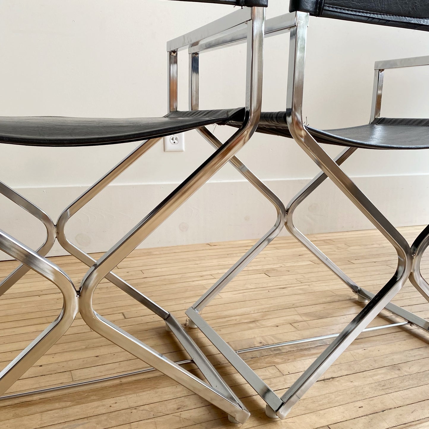 Pair of Vintage Chrome + Vegan Leather Director's Chairs