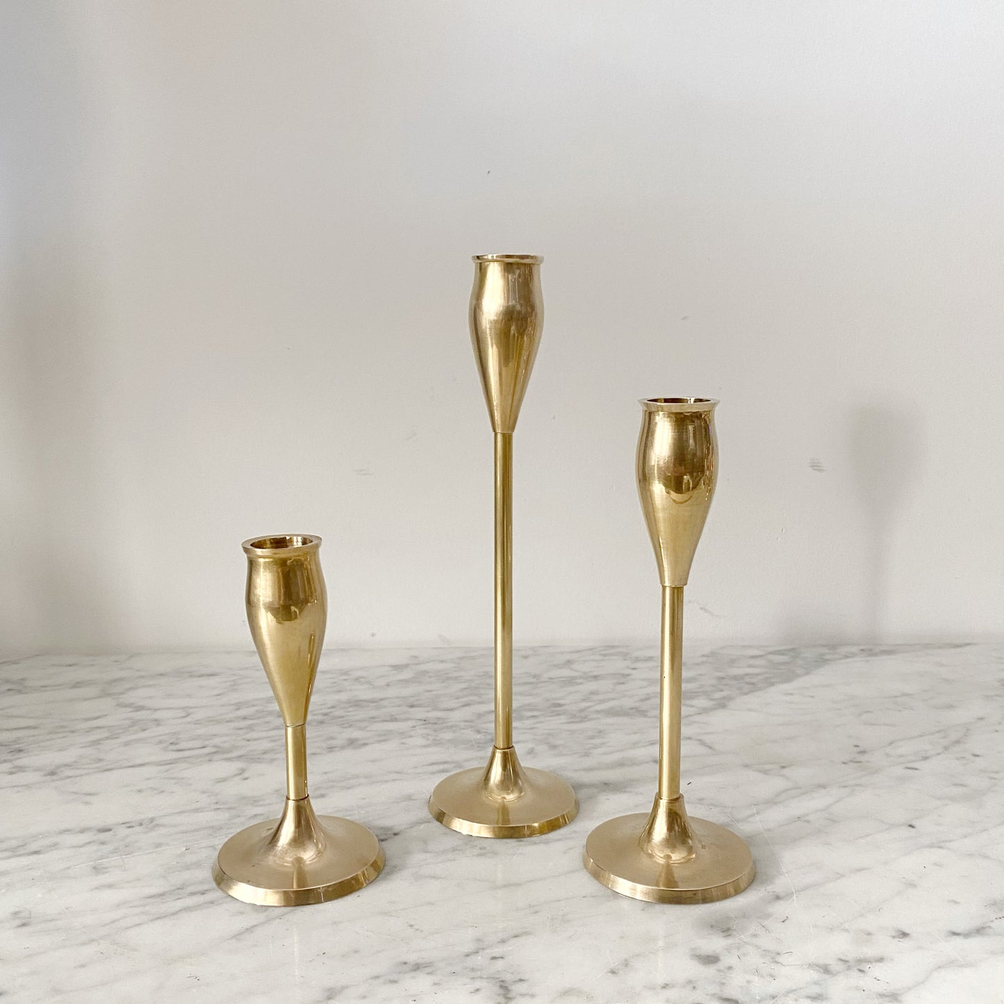 Trio of Vintage Brass Candlestick Holders