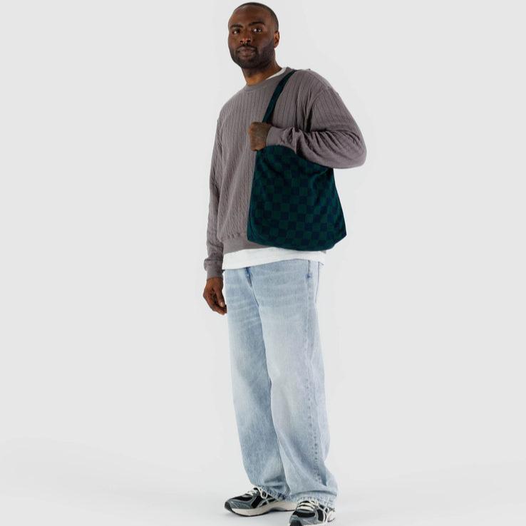 Horizontal Zip Duck Bag : Navy Green Check