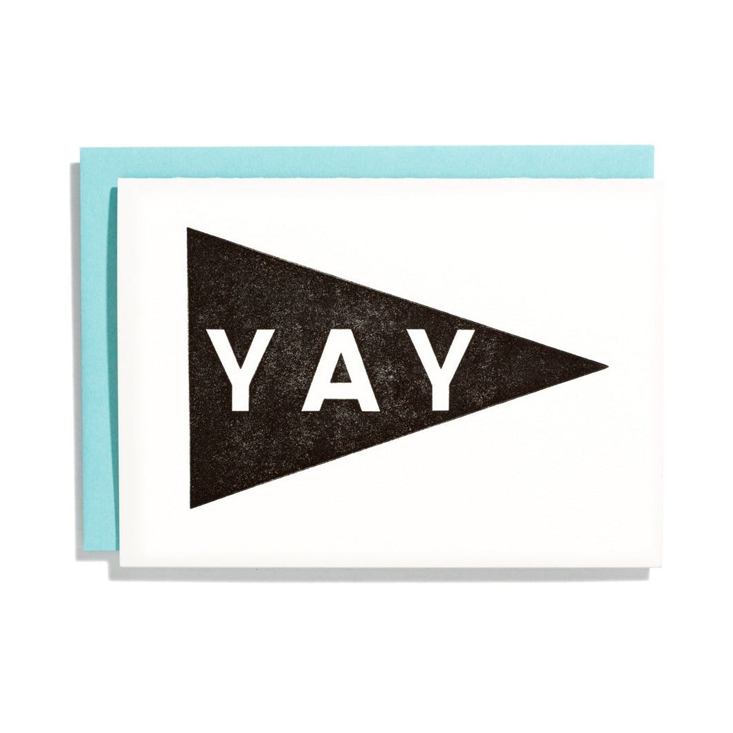 Yay Pennant Letterpress Card, Black
