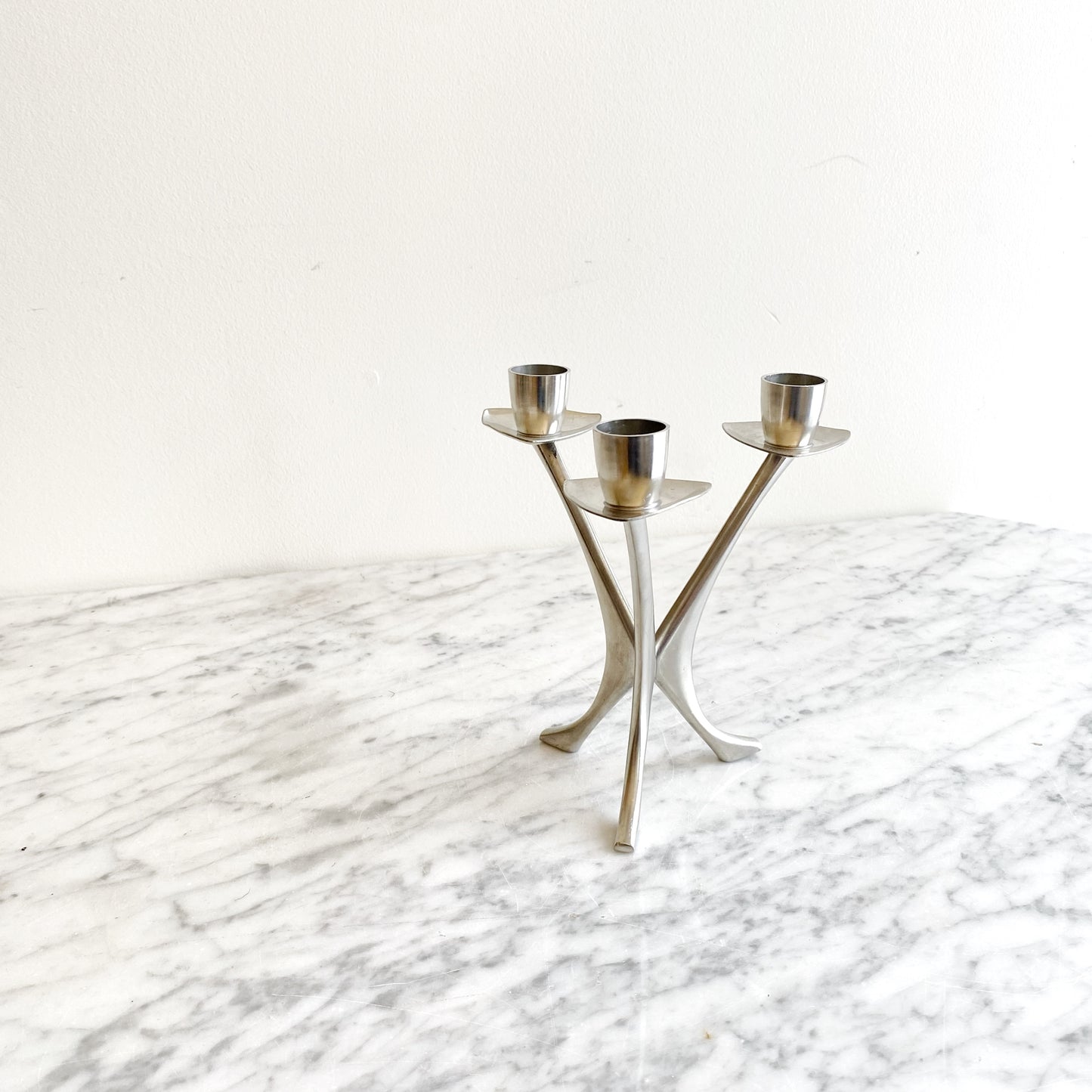 Vintage Pewter 3-arm Candle Holder, Norway