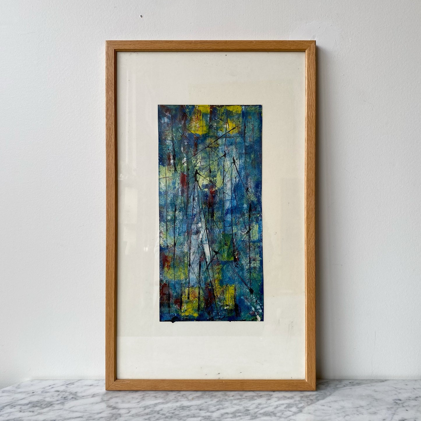 Original Vintage Framed Abstract Painting (15" x 25")