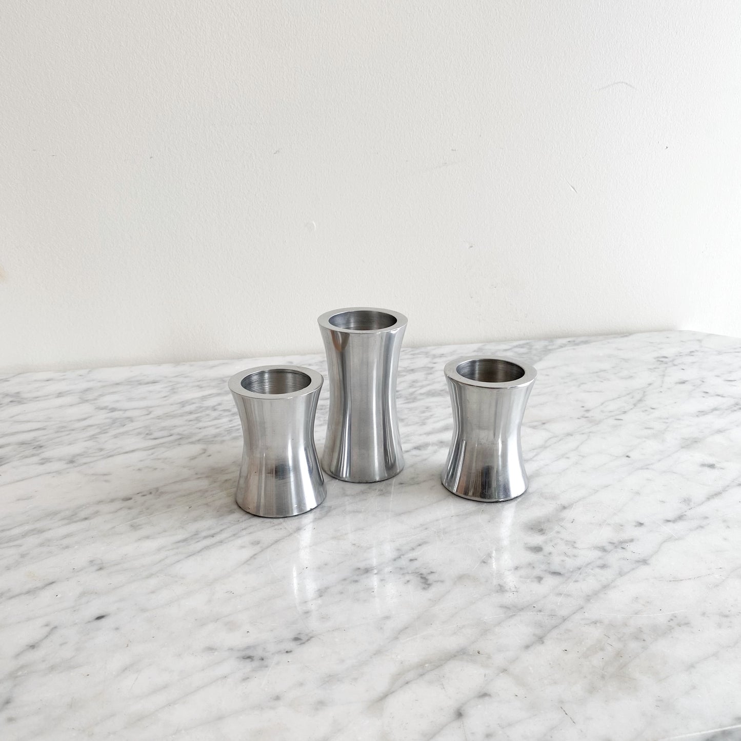 Trio of Found Silver Mod Candle Holders