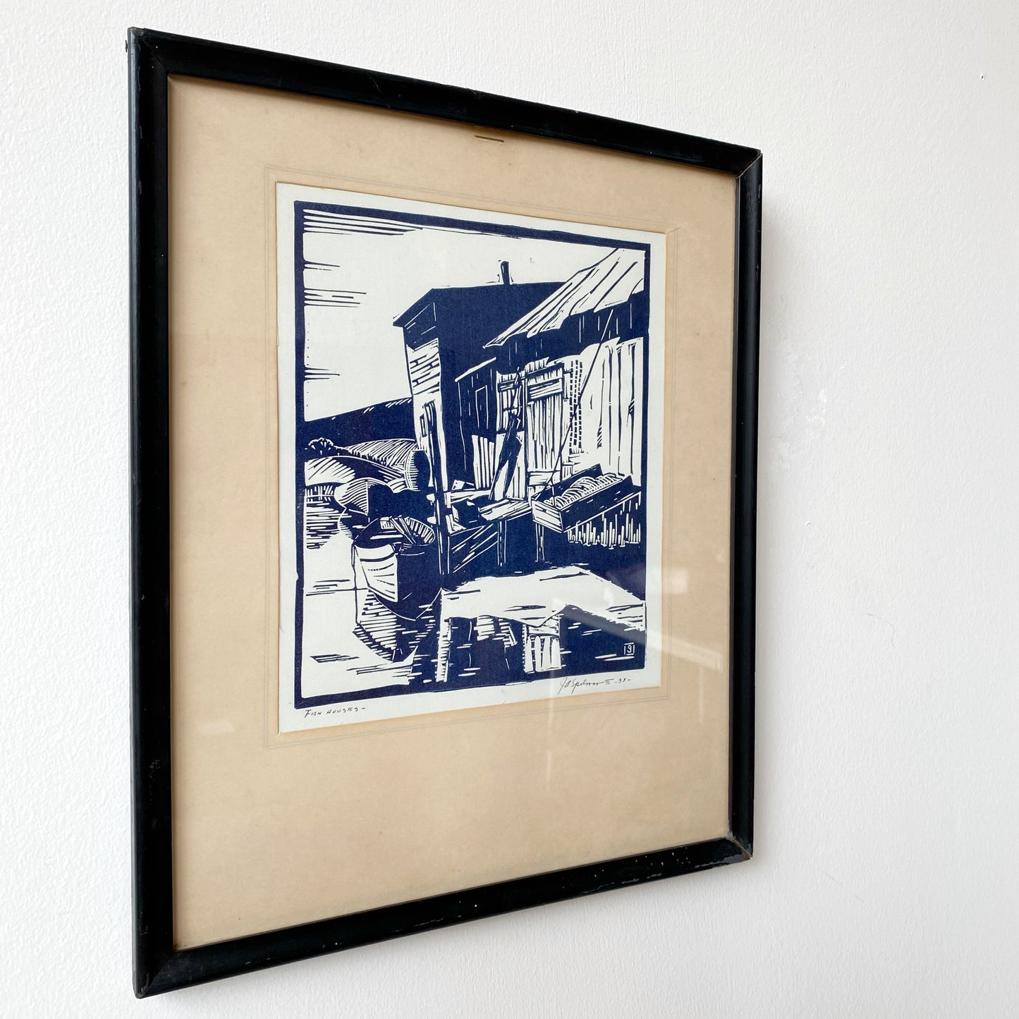 Vintage Original Artist Print “Fish Houses” (10.75 x 12.75")