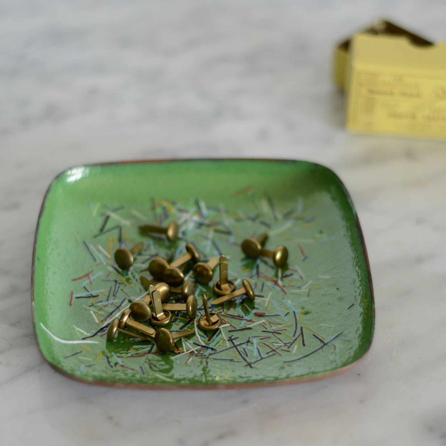 Copper & Green Enamel Confetti Dish / Tray