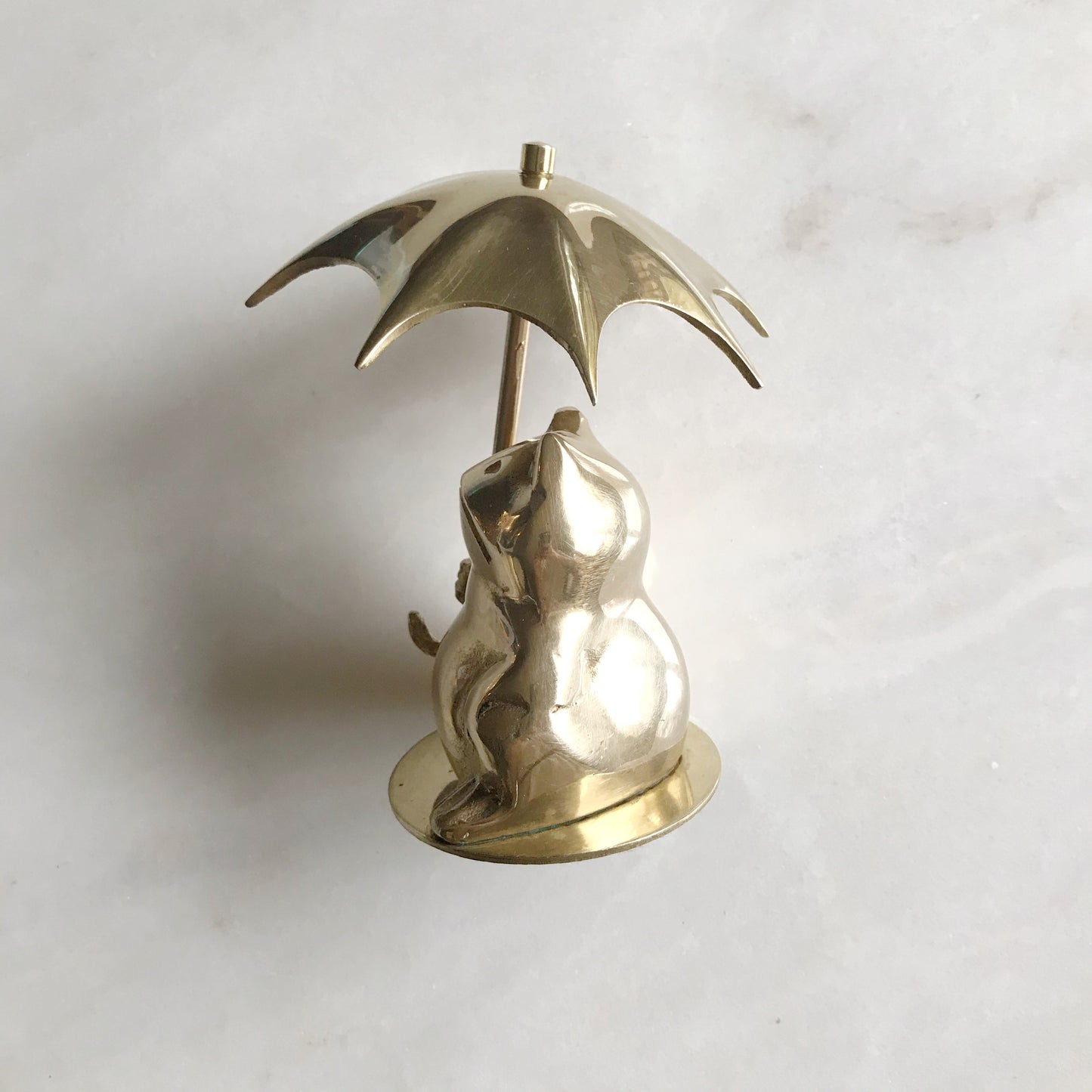 Vintage Brass Frog with Umbrella
