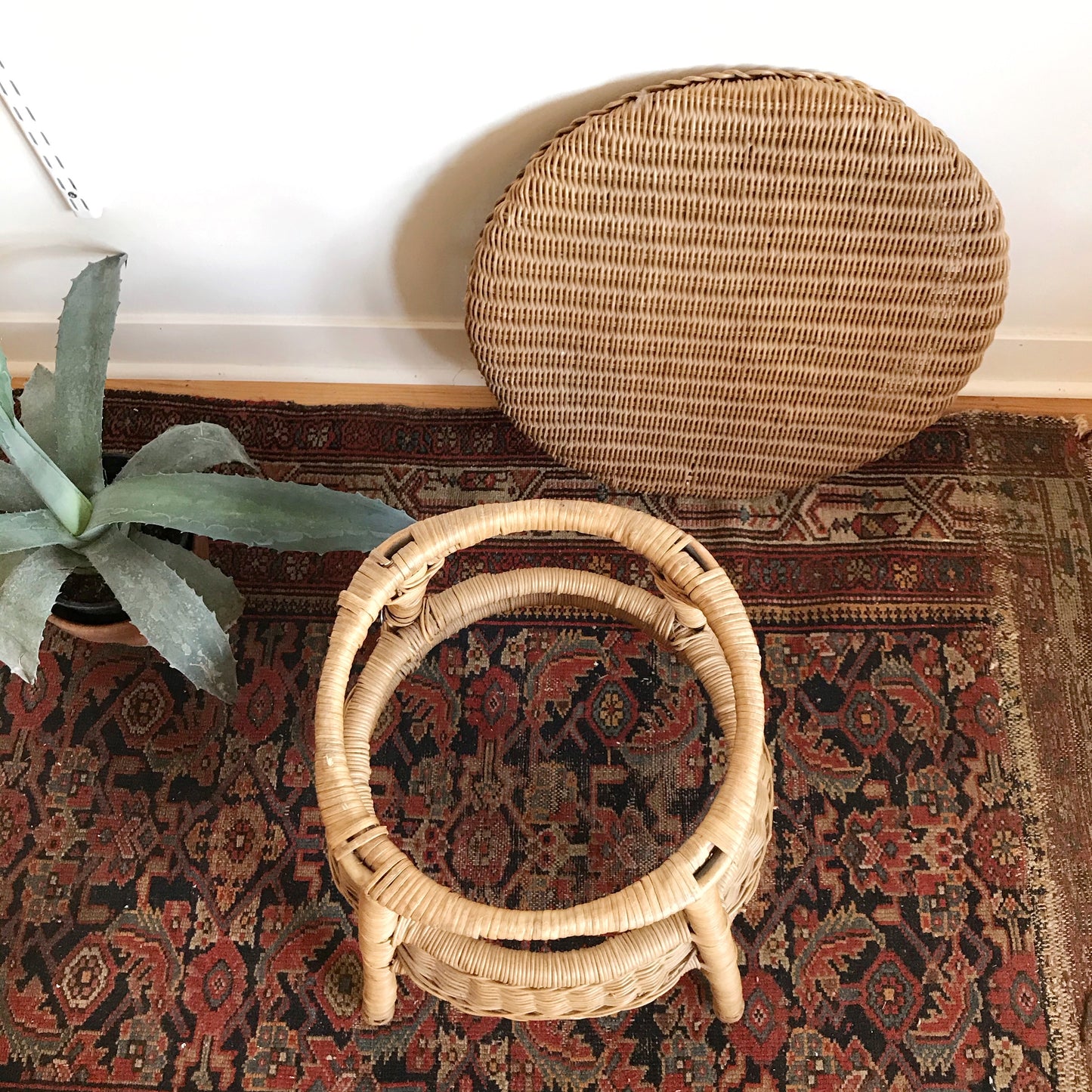 Vintage Round Wicker Side Table