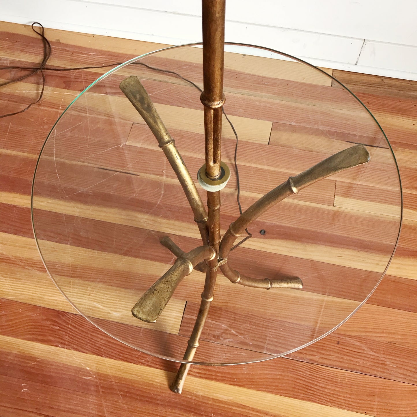 Vintage Hollywood Regency Gold Bamboo Floor Lamp