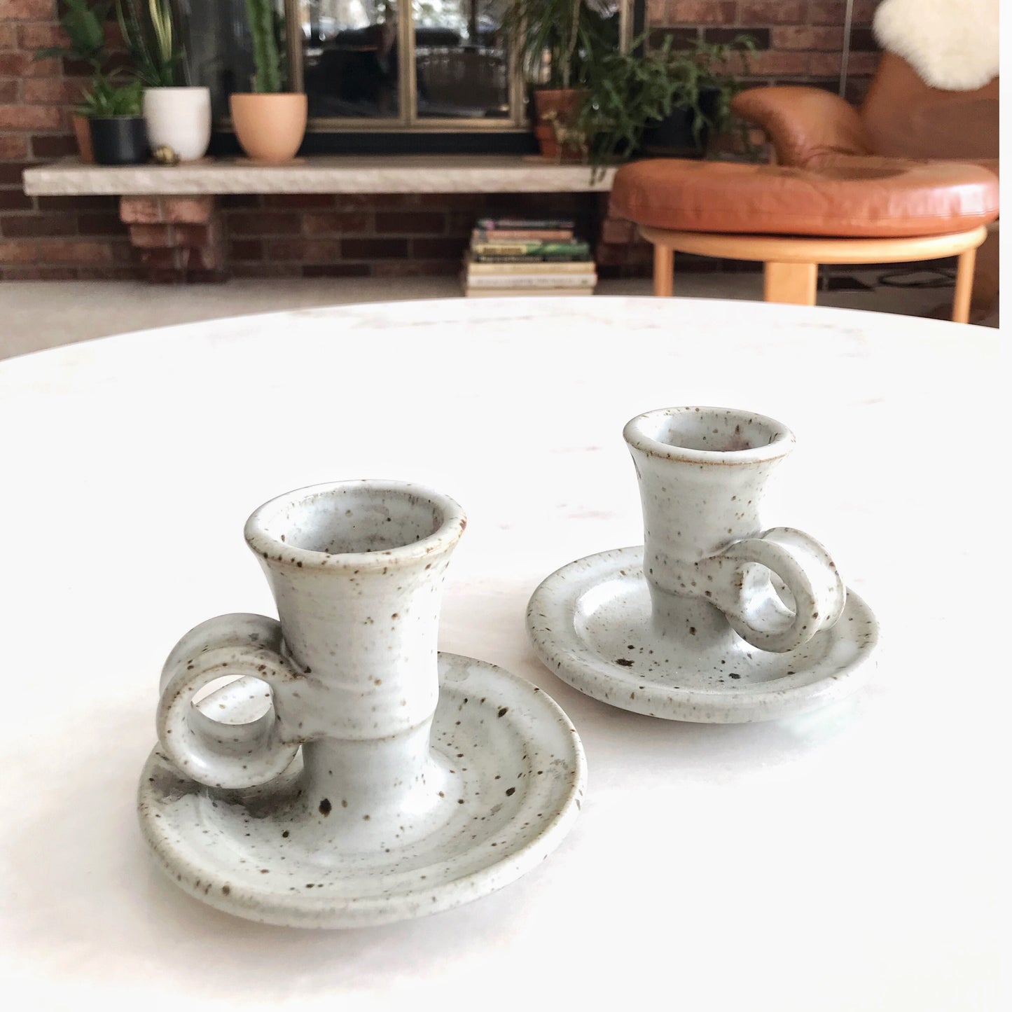 Pair of Handcrafted Pottery Candle Holders