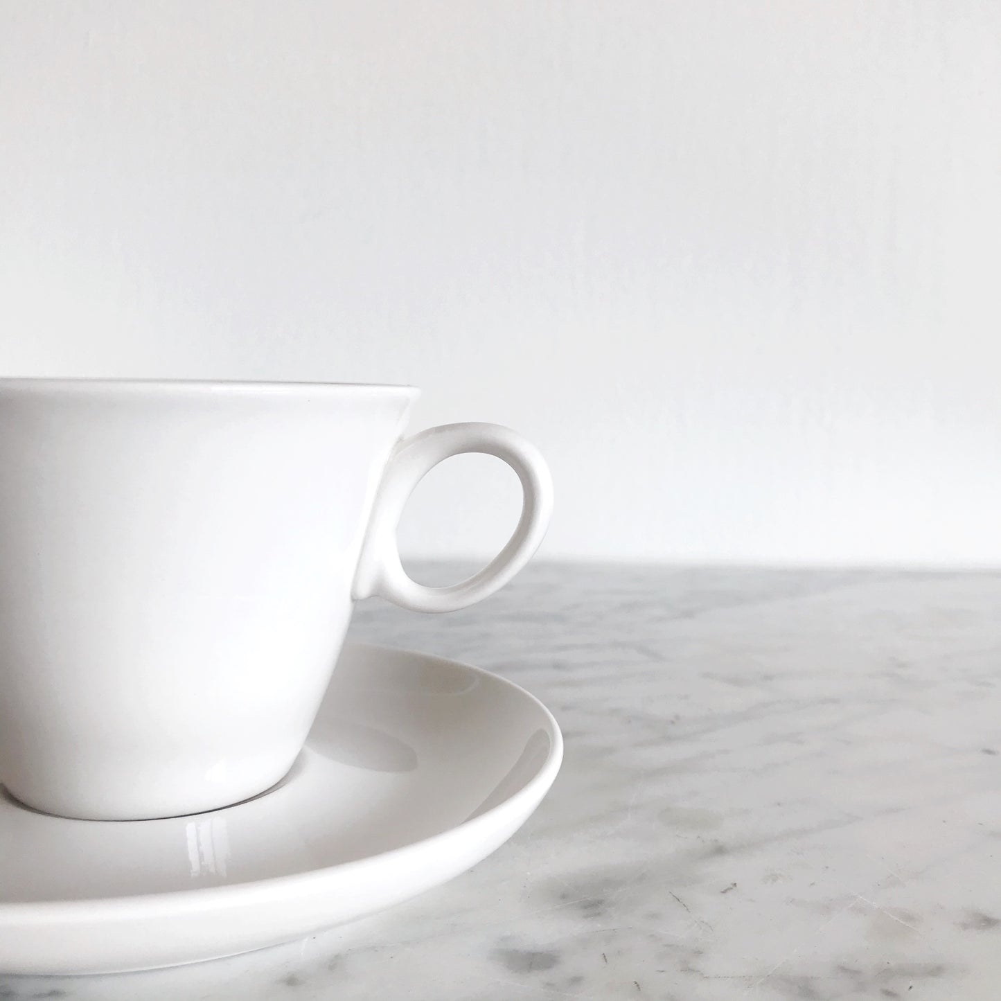 Vintage White Ceramic Cups + Saucers, 12-pc Set