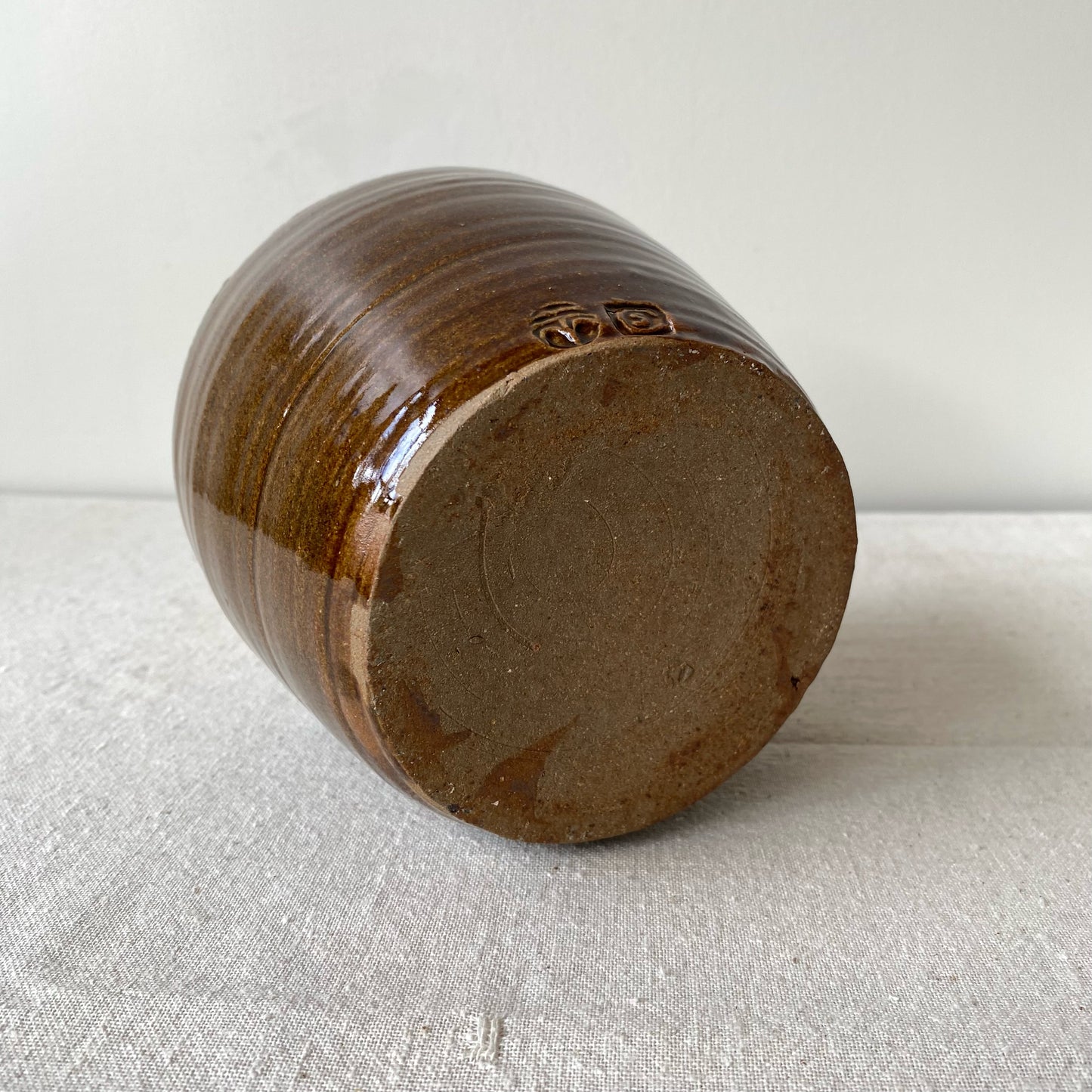Vintage Studio Pottery Vase, Herringbone Pattern