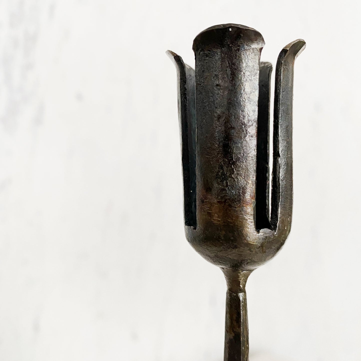 Vintage Tall Footed Iron Candle Holder, 11"