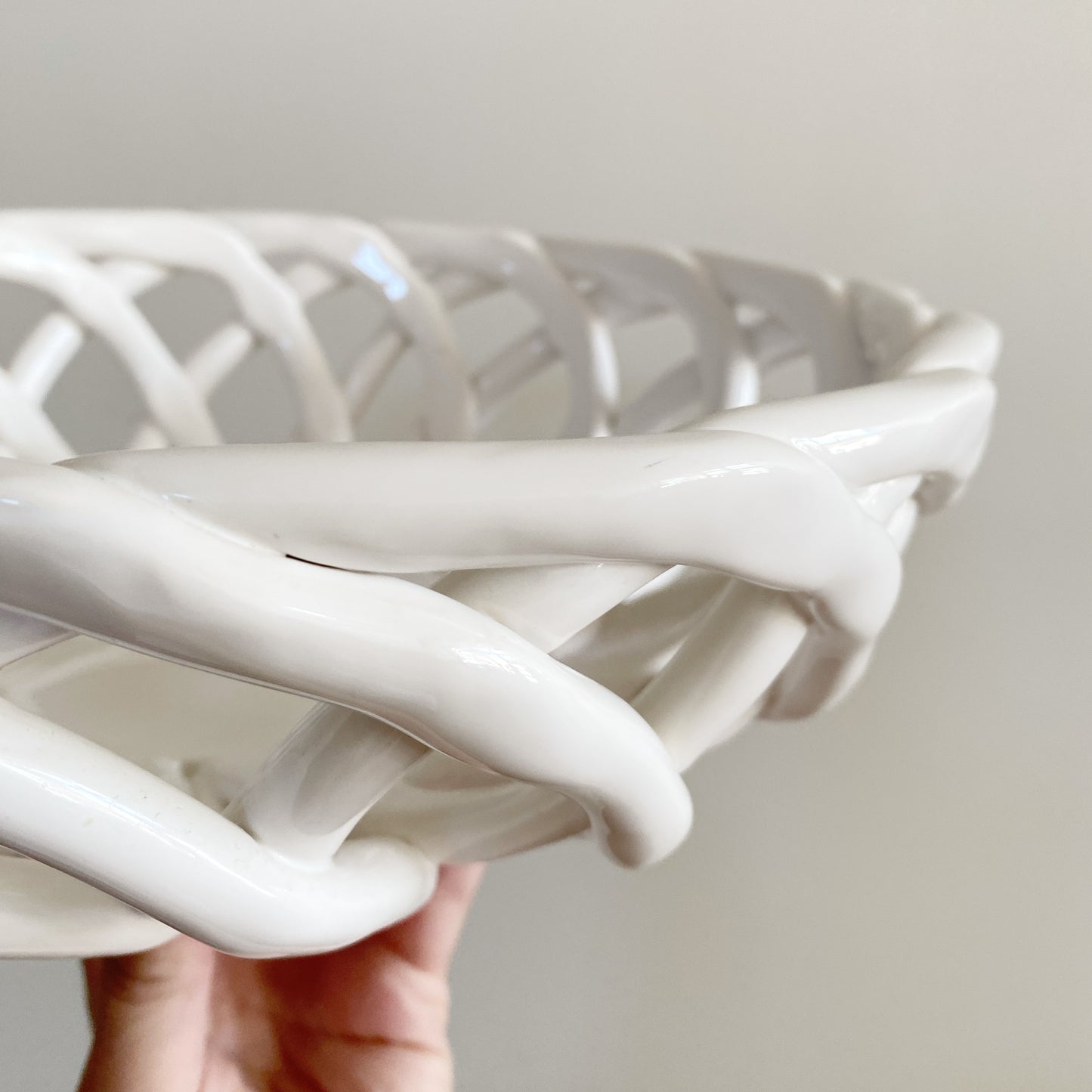 White Woven Latticed Ceramic Basket / Bowl