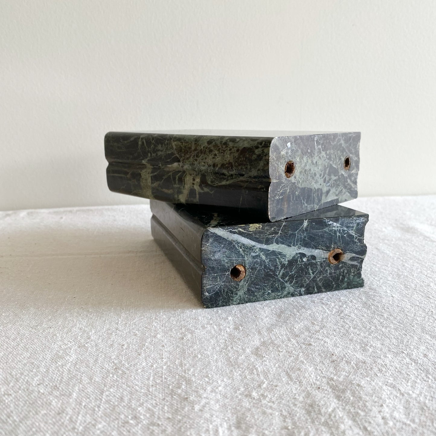 PAIR : Vintage Green Marble Book Ends