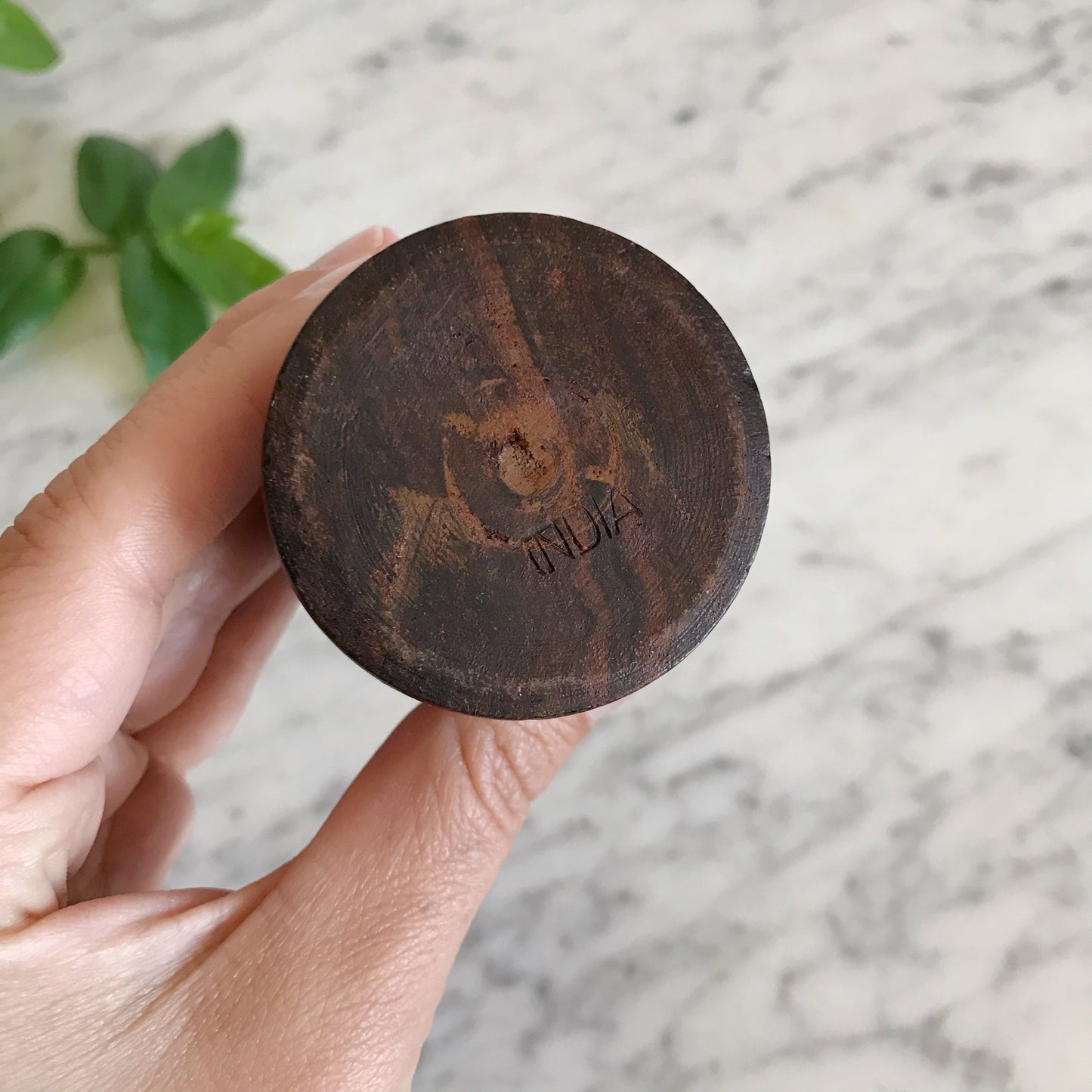 Carved Wood Candlestick Holder, India