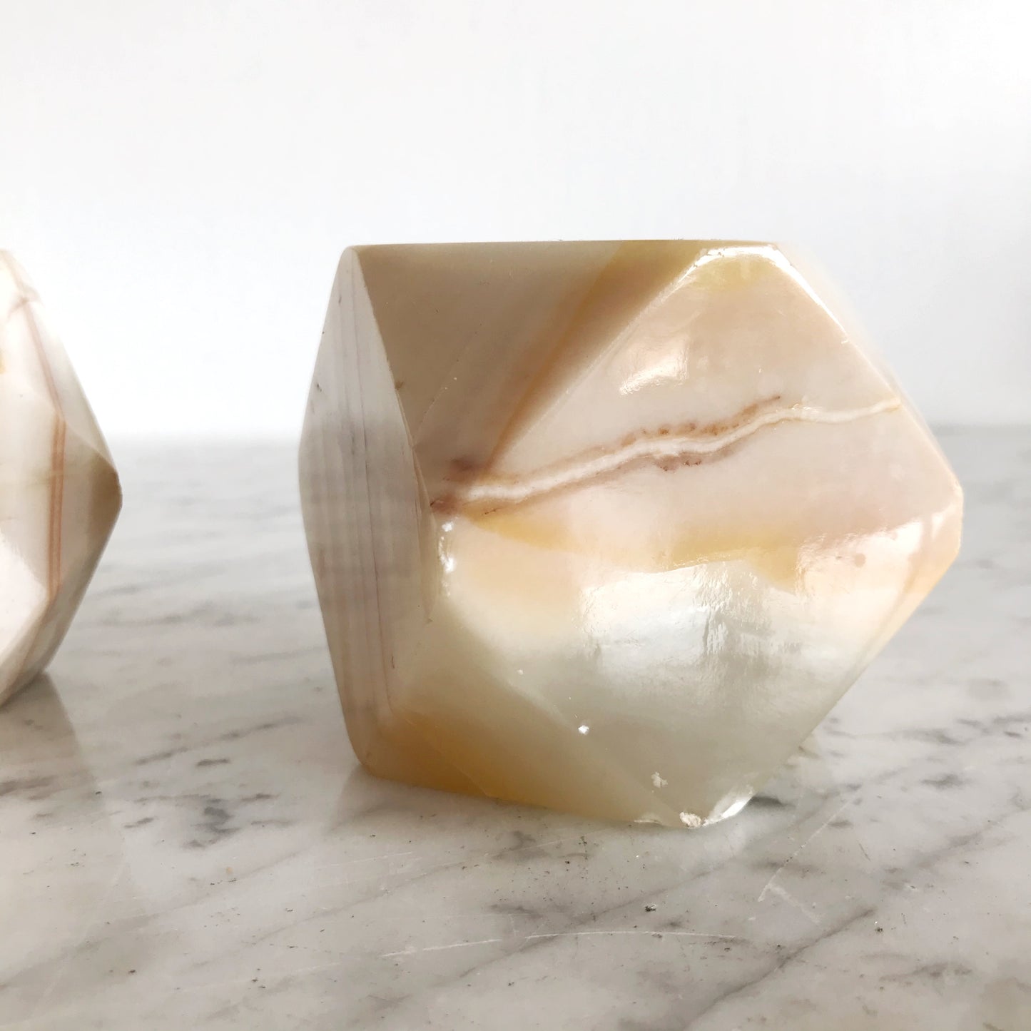 Pair of Vintage Geometric Marble Candle Holders