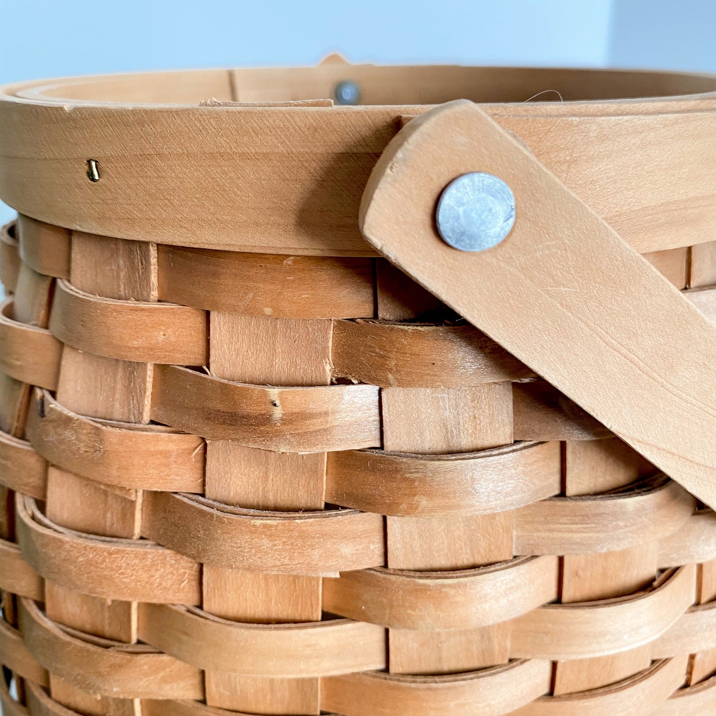Vintage Woven Wood Basket with Handle