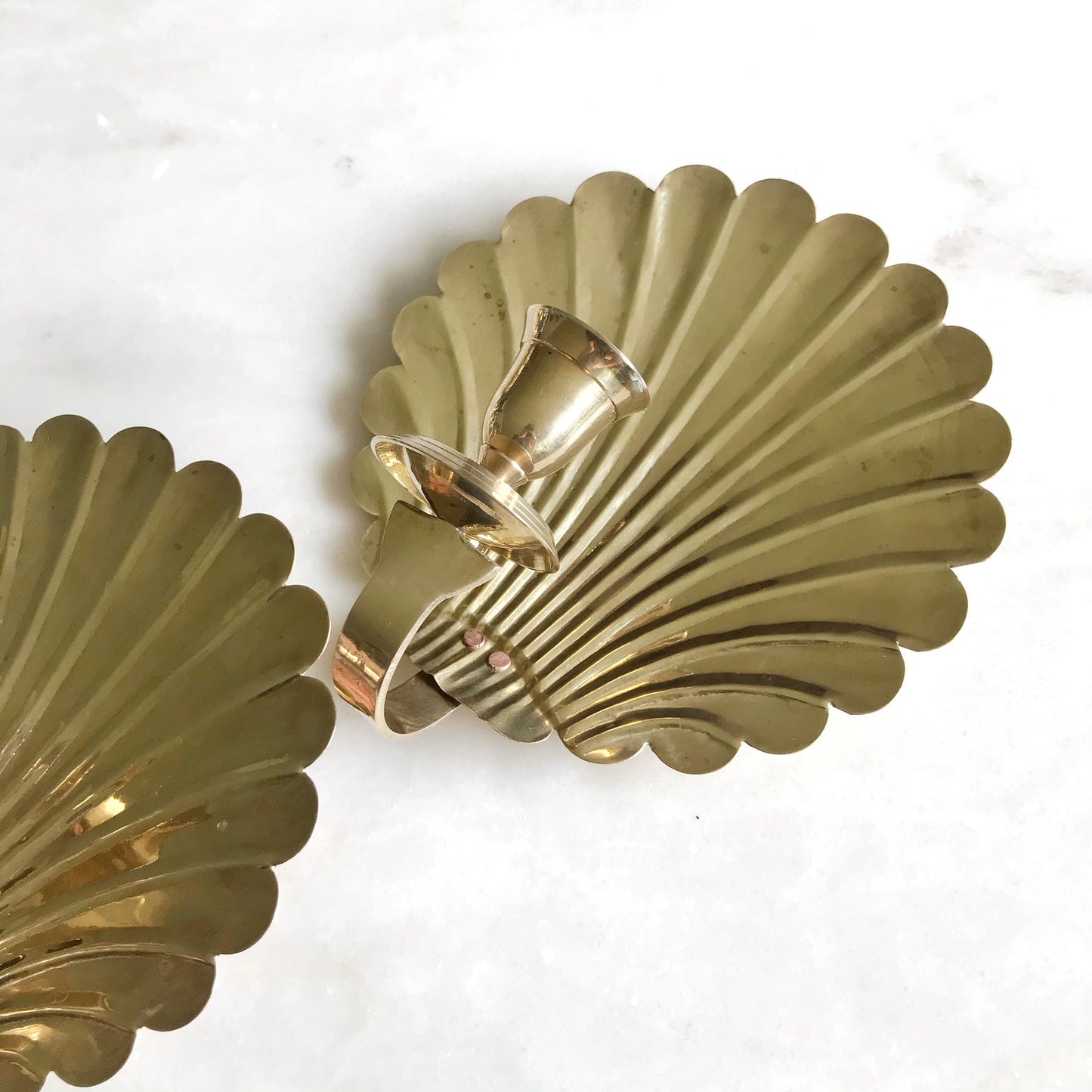 Pair of Vintage Brass Seashell Wall Sconces