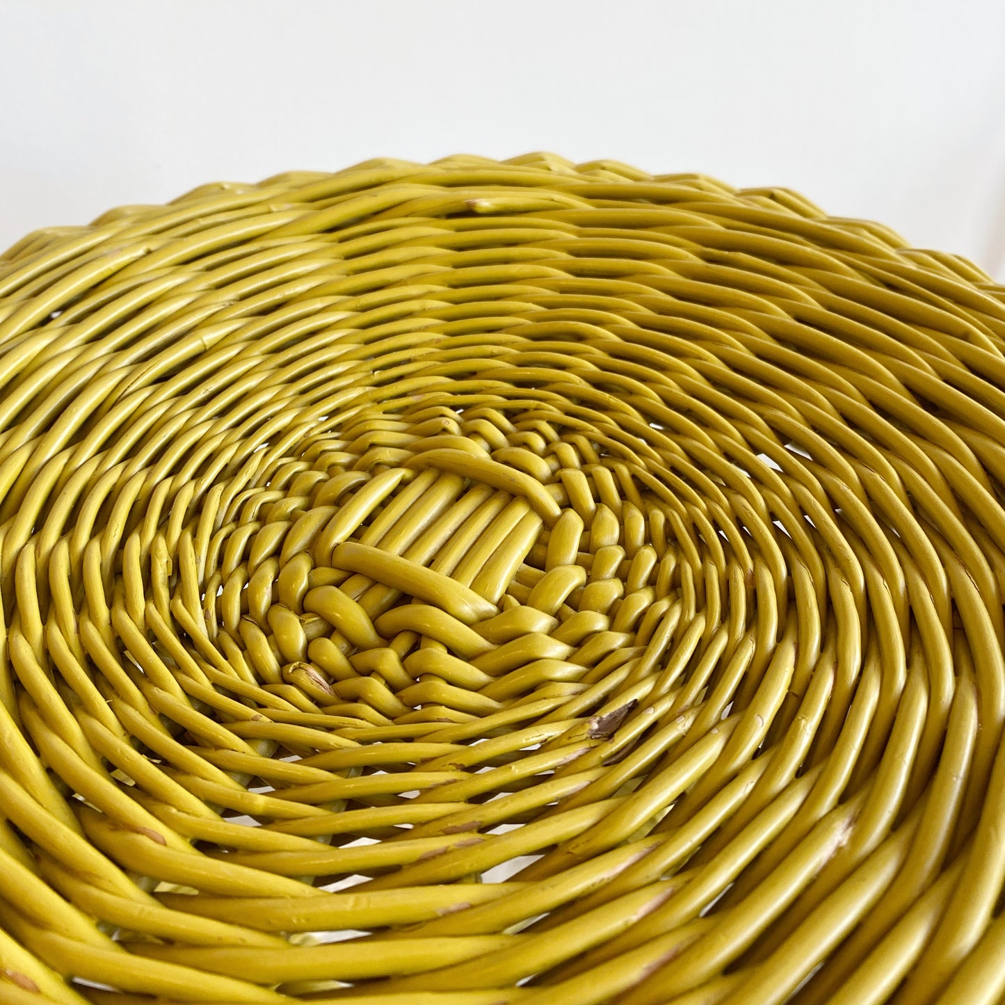 Vintage Wicker Stool, Mustard