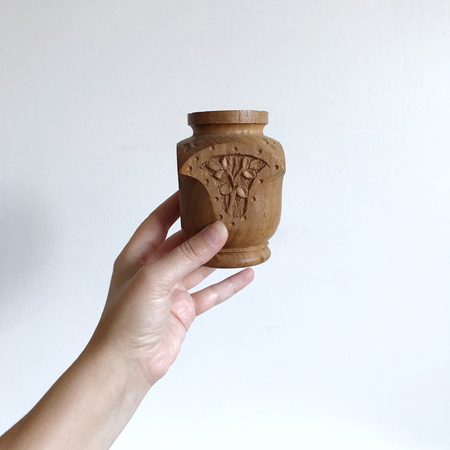 Carved Wood Pencil Cup, India