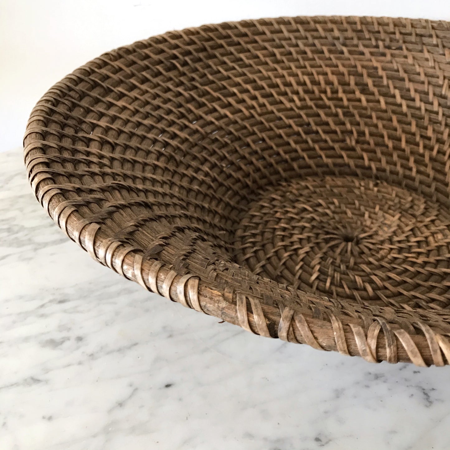 XL Vintage Woven Dark Wicker Bowl, 18.25”
