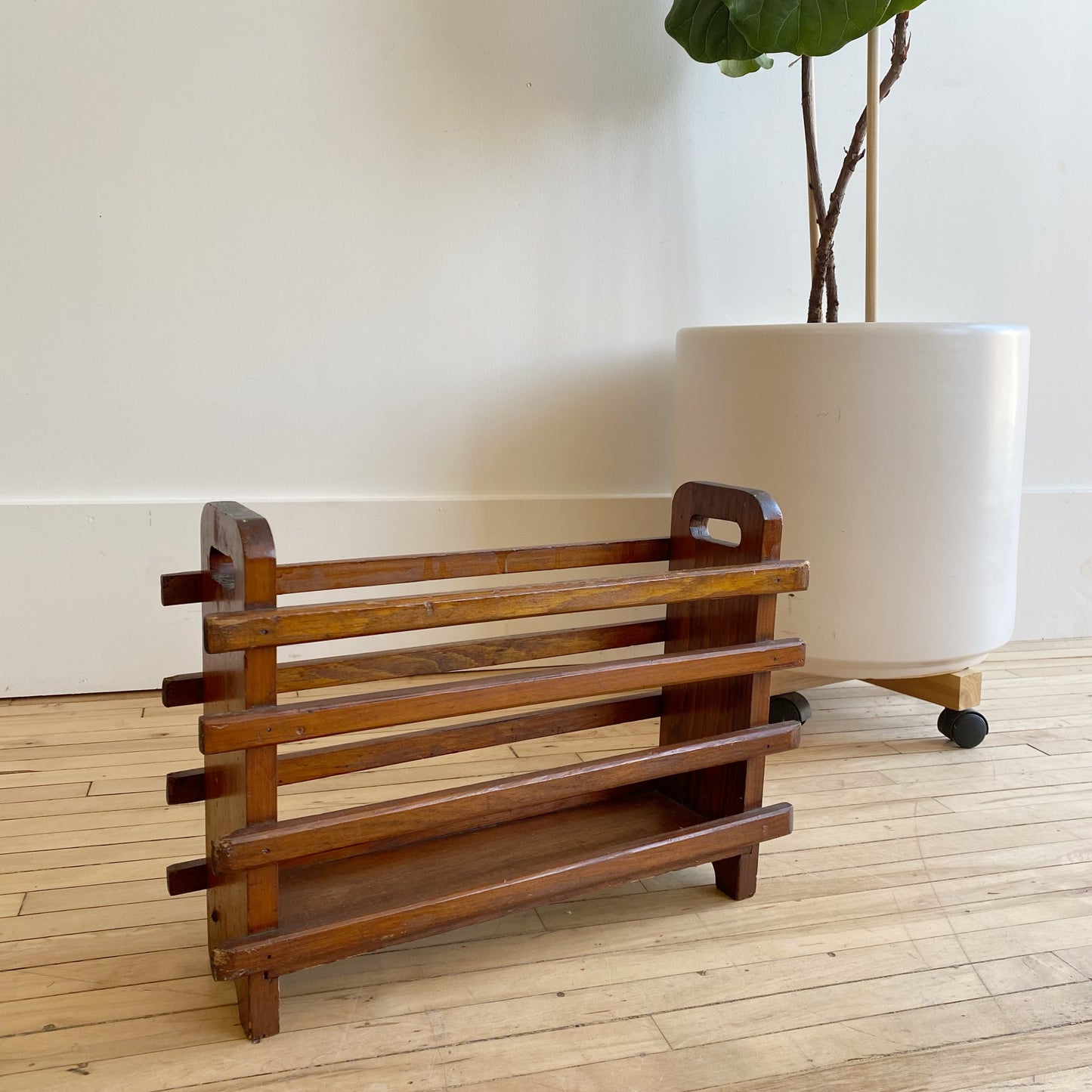 Vintage Handcrafted Wood Slat Magazine Holder