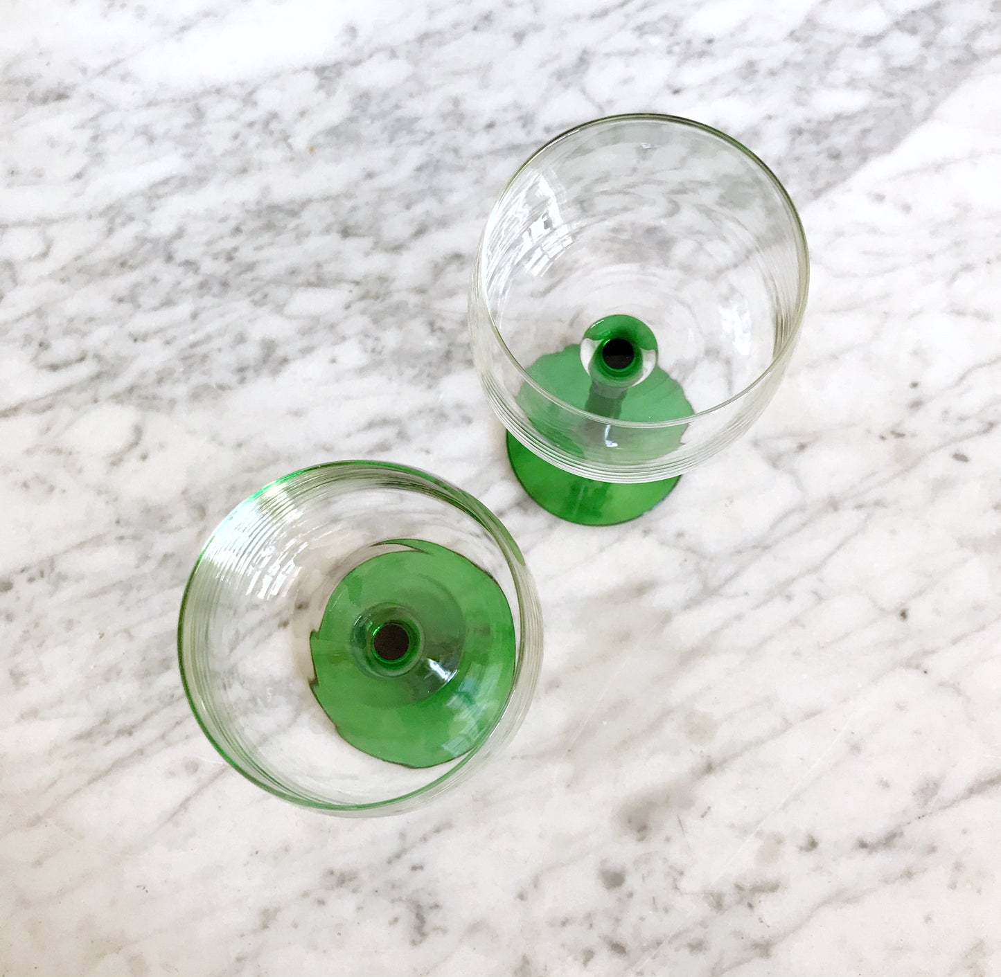 Vintage Green Stemmed Glasses, Pair