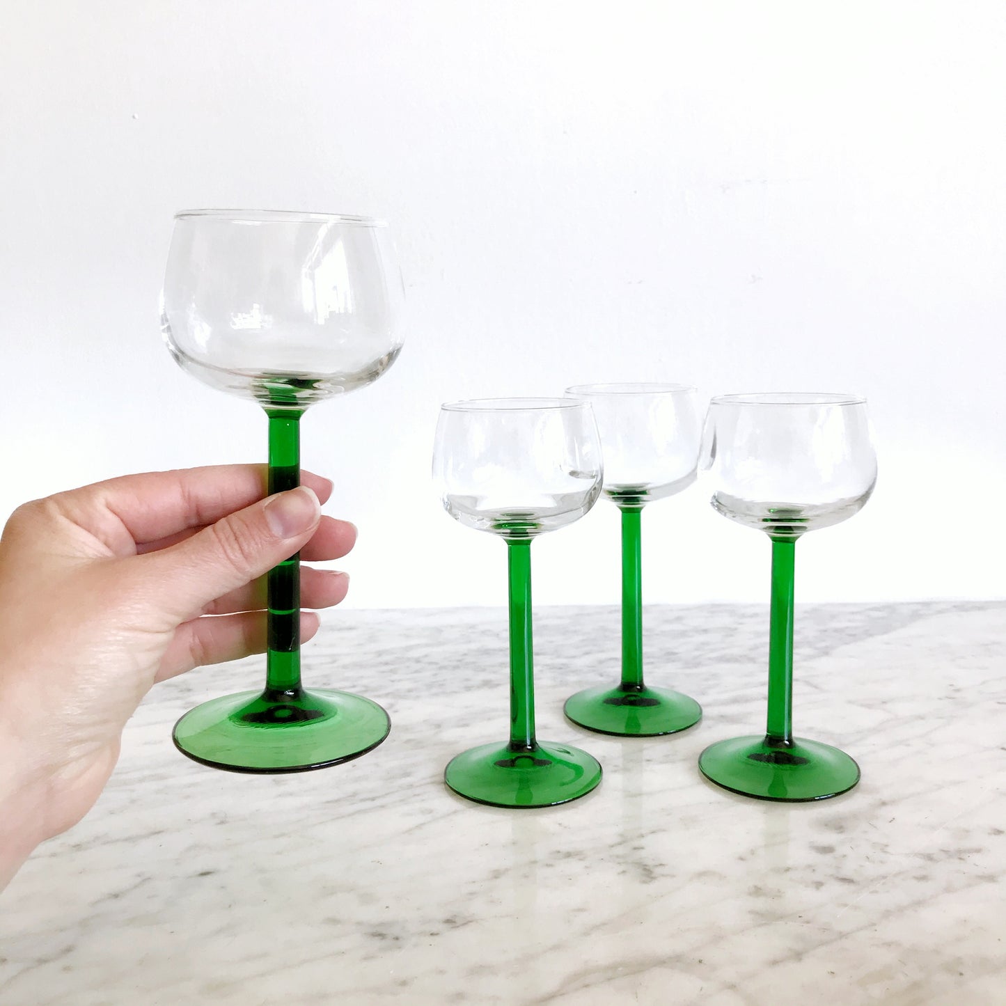 Vintage Green Stemmed Glasses, Set of 4