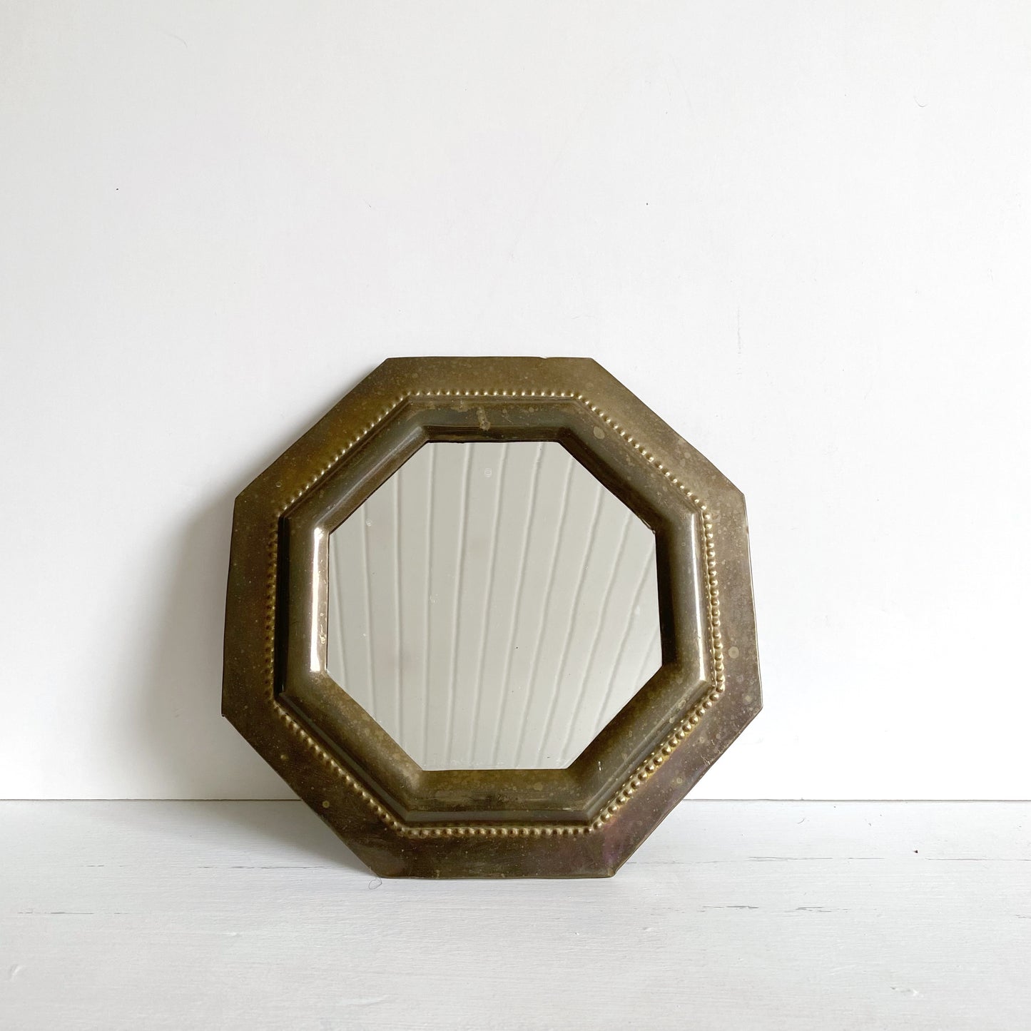 Small Vintage Octagonal Solid Brass Mirror, India