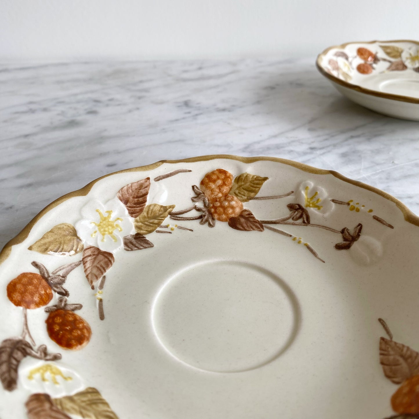 Vintage Ceramic Saucer with Raspberry Blossoms