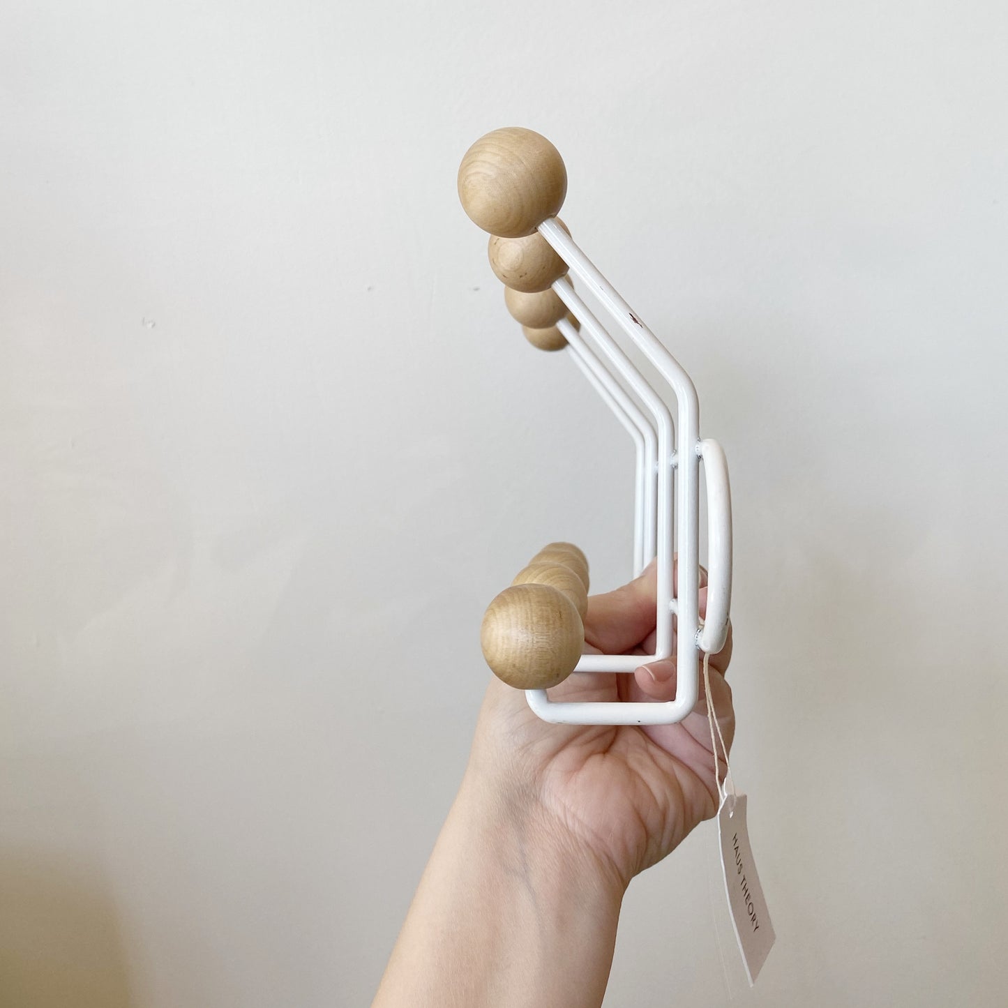 Vintage White Hook Rack with Wood Accents
