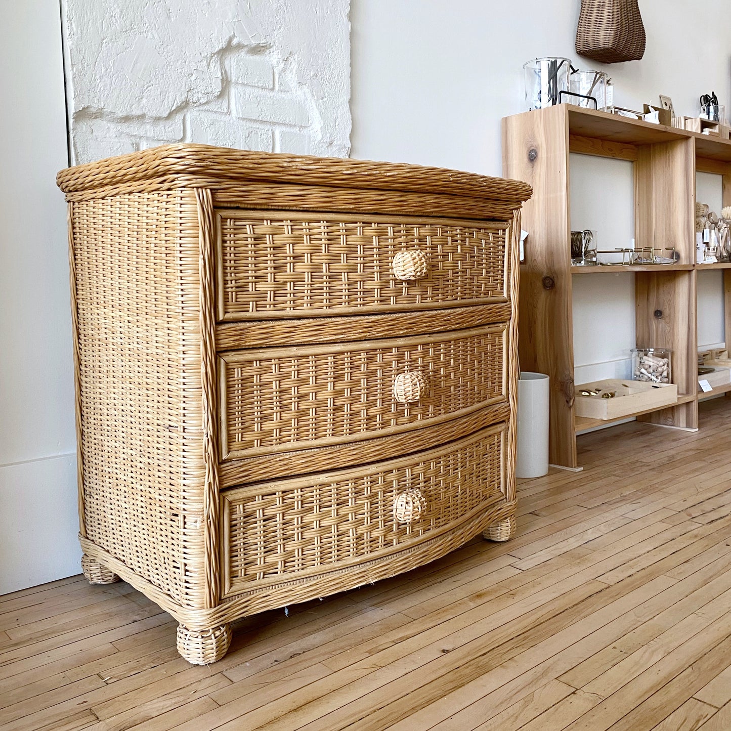 Vintage Natural Wicker Dresser