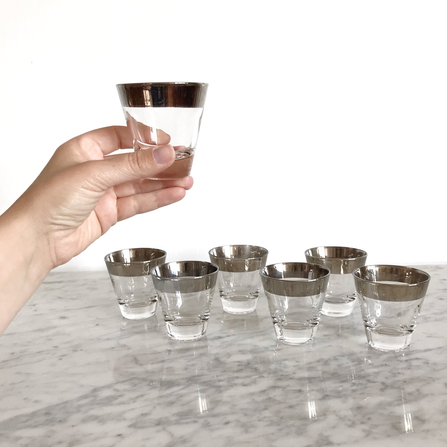 Set of 7 Vintage Silver Ombré Shot Glasses