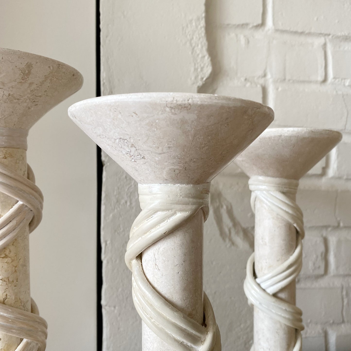 Trio of Oversized Vintage Soapstone Candle Holders
