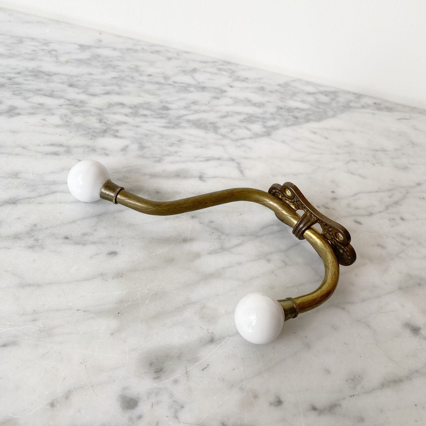 Vintage Brass + Ceramic Double Coat Hook