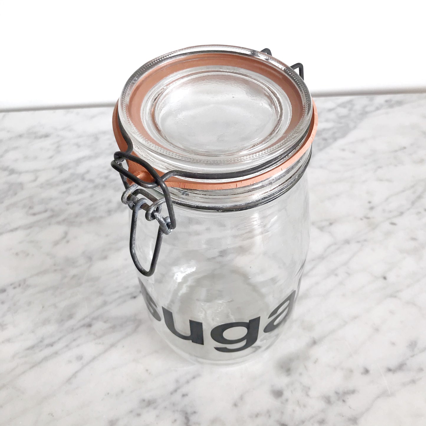 Vintage Glass Sugar Jar with Typography