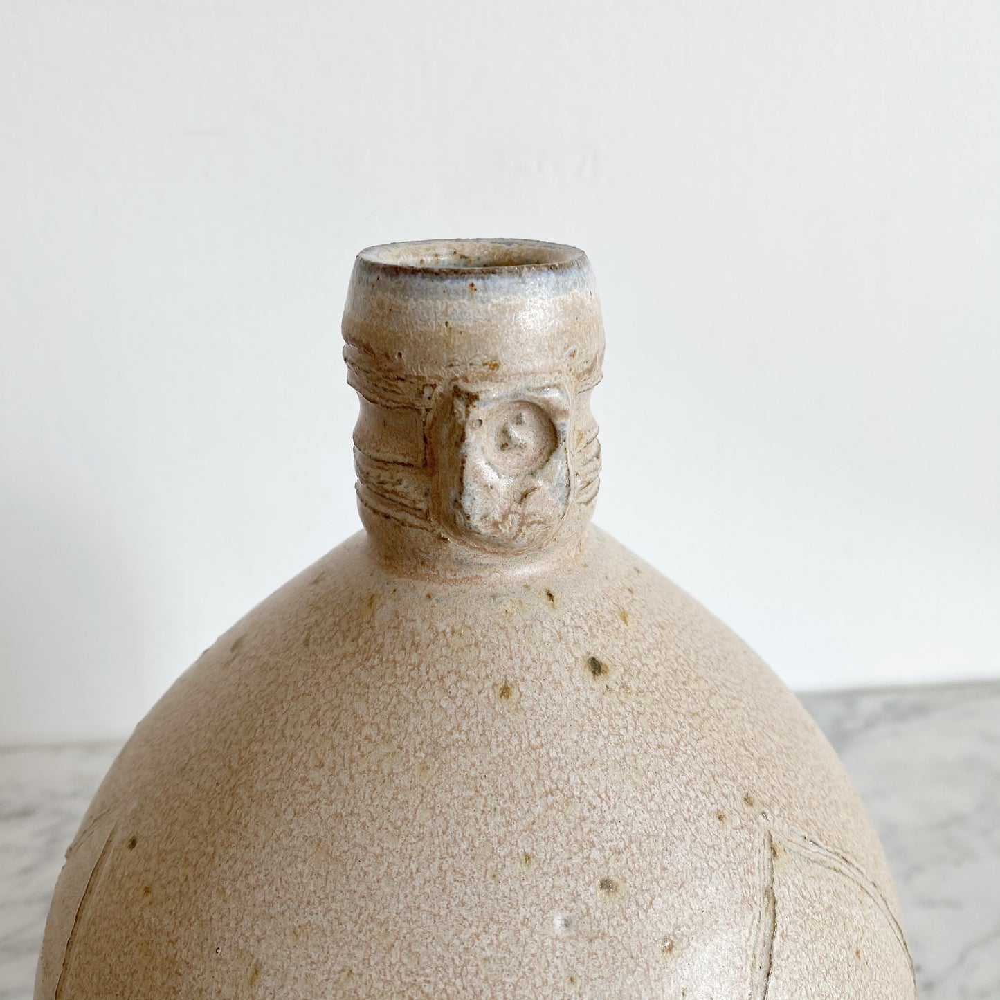 Vintage Pottery Jug with Etched Mountains