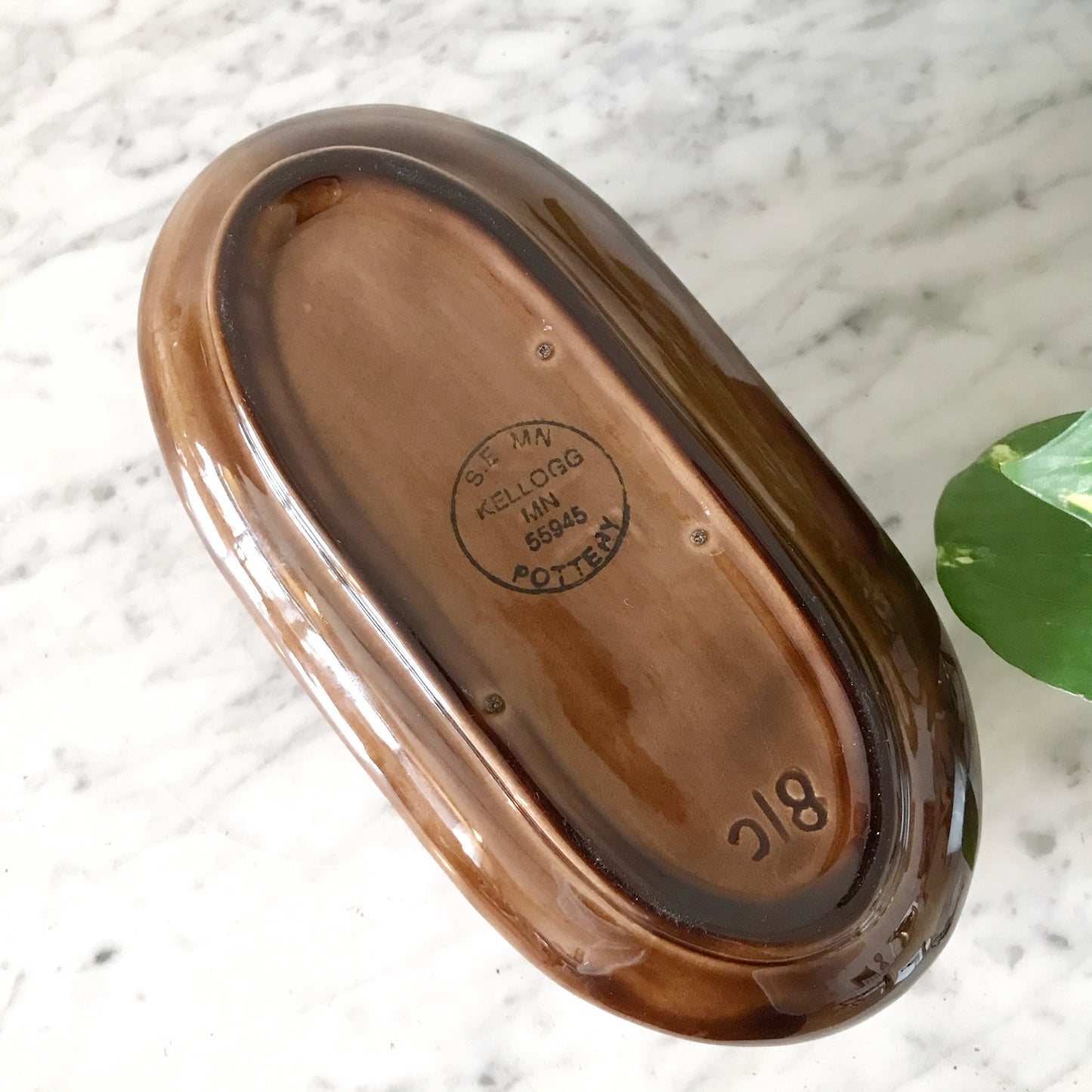 Vintage Ceramic Planter, Brown Ribbed
