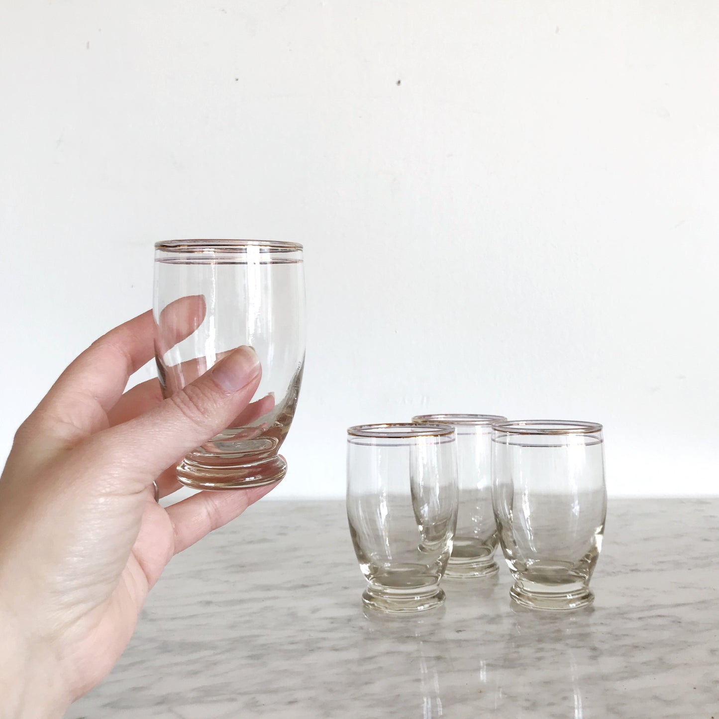 Set of 4 Vintage Juice Glasses with Gold Rims