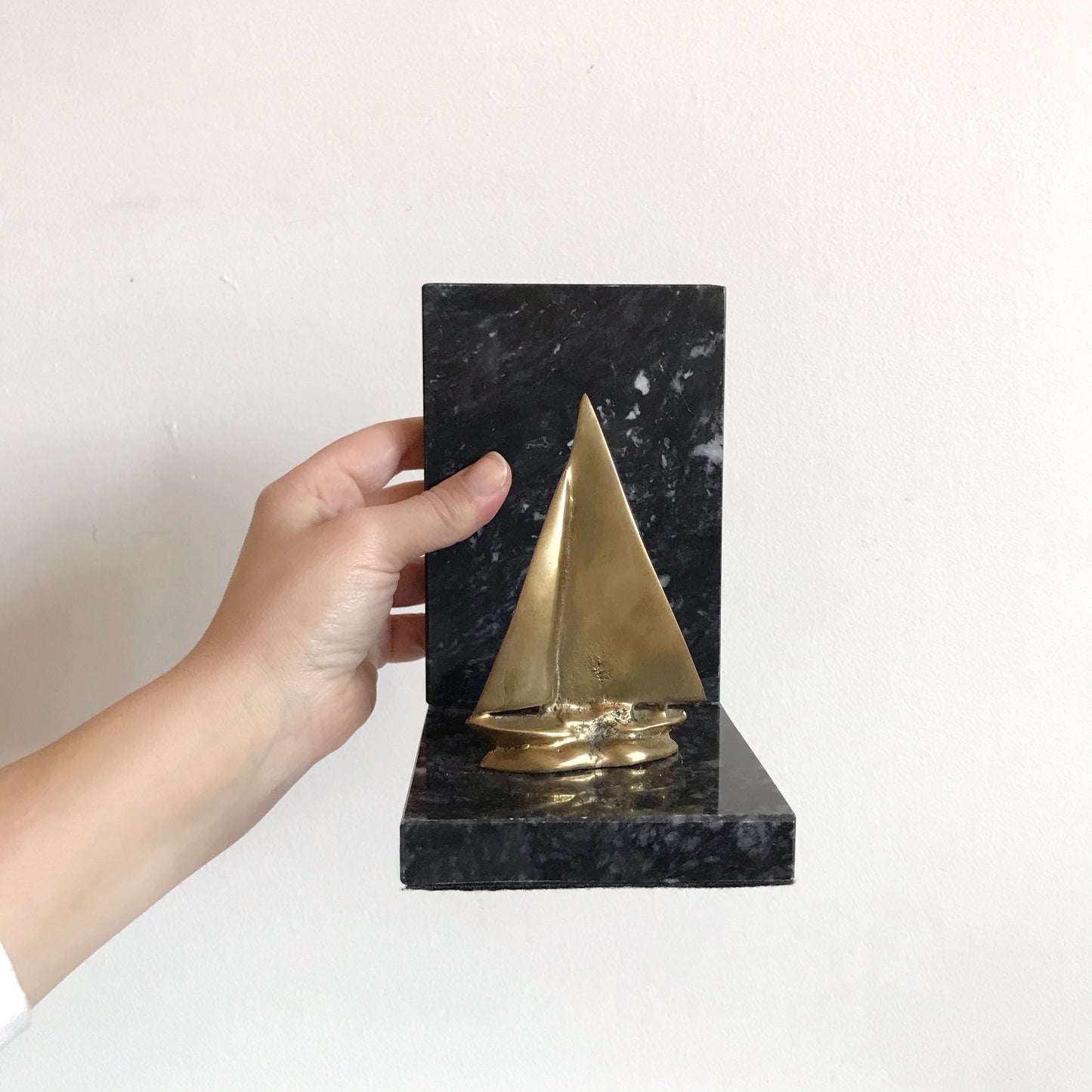 Vintage Marble + Brass Sailboat Bookend