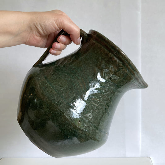 X-Large Handcrafted Green Stoneware Pitcher Vase