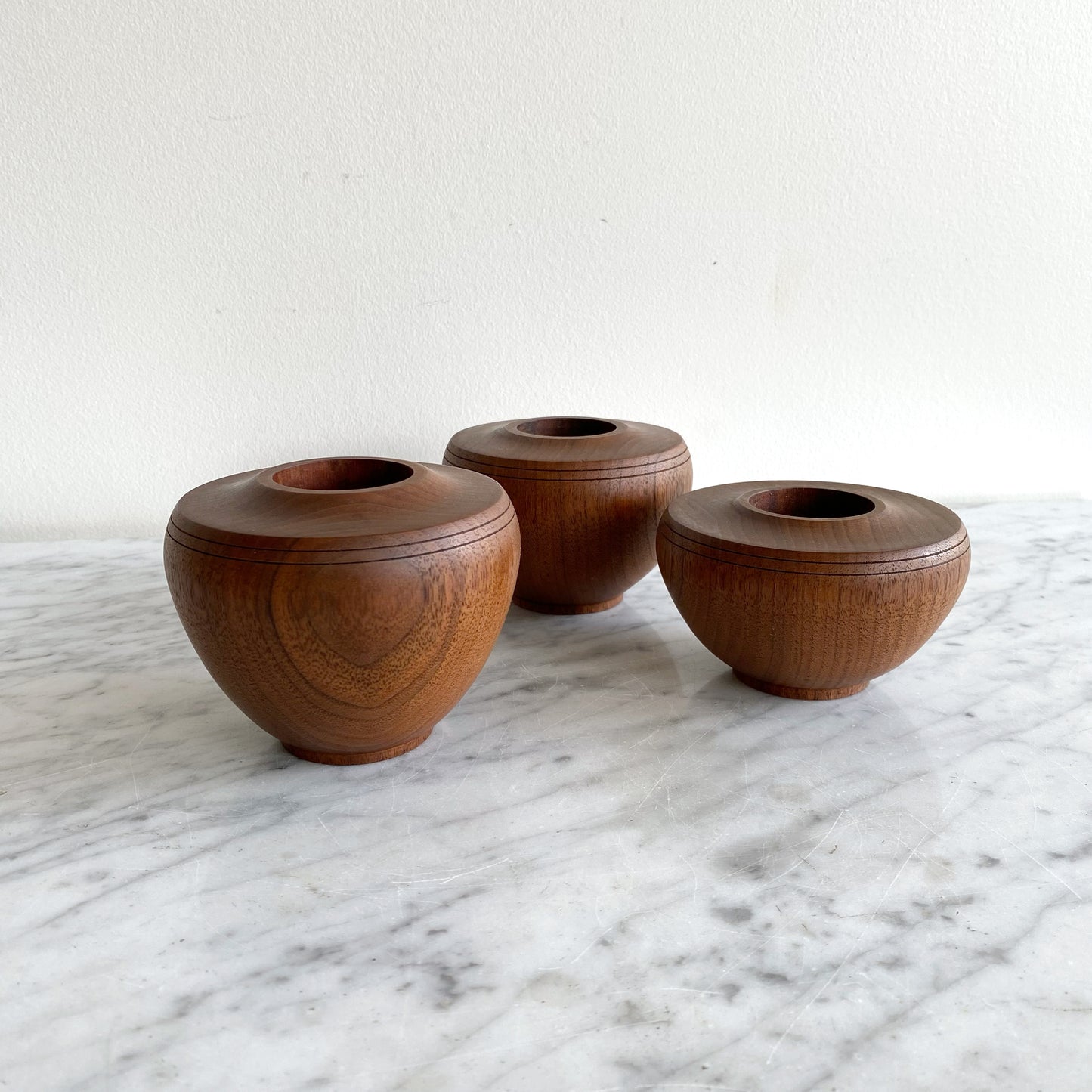 Trio of Vintage Turned Walnut Wood Candle Holders